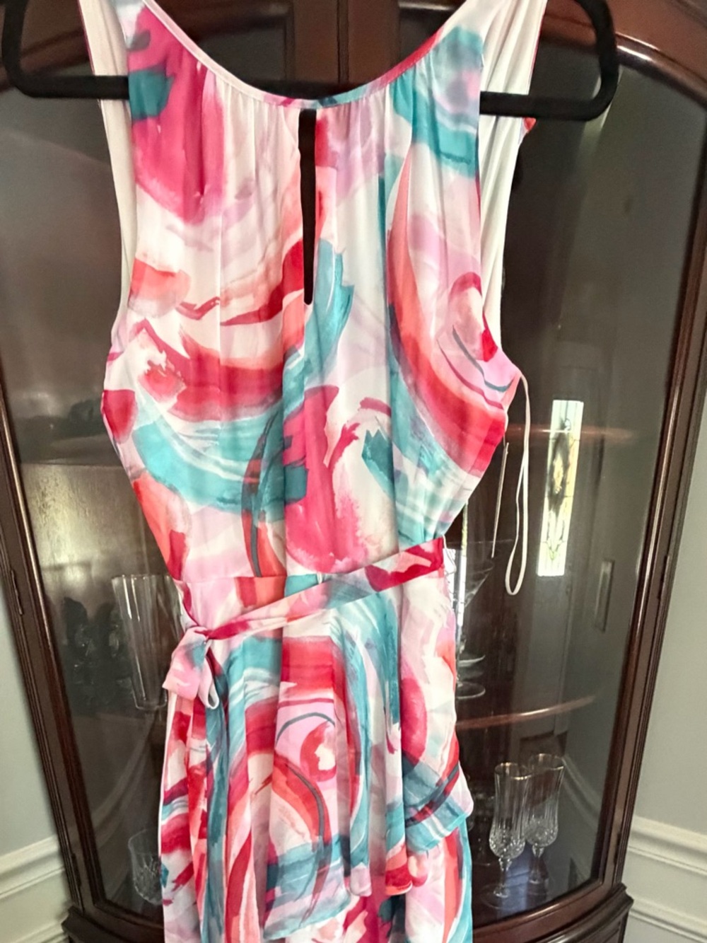 Tahari White Multi Watercolor Print Dress